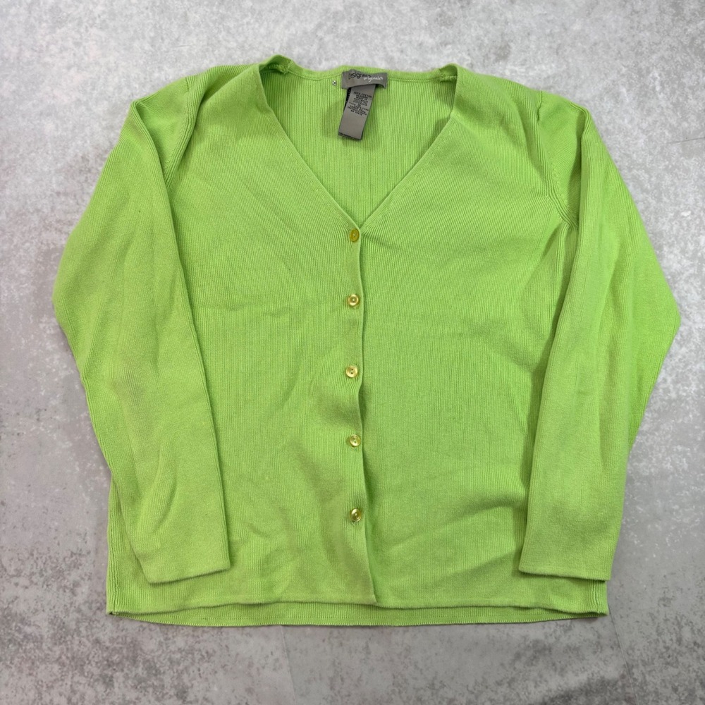 Designers Originals Vintage Lime Green Cardigan 100% Cotton Y2K Button Up